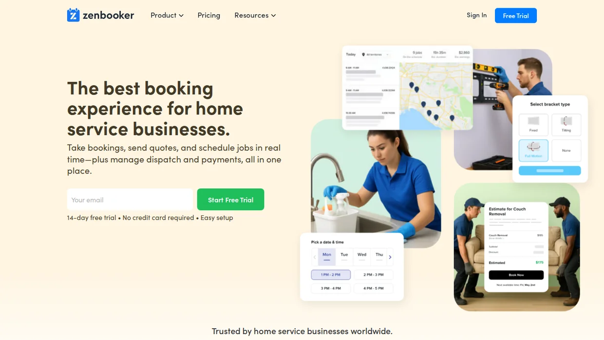 Zenbooker booking software for home services homepage