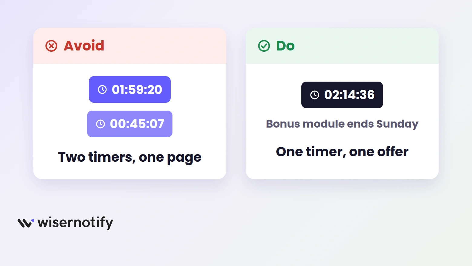 Avoid and do cards for Thinkific countdown timers, two timers on one page versus one timer with one offer