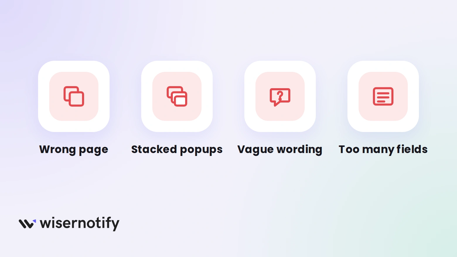 Four Flatsome exit popup mistakes: wrong page, stacked popups, vague wording and too many fields