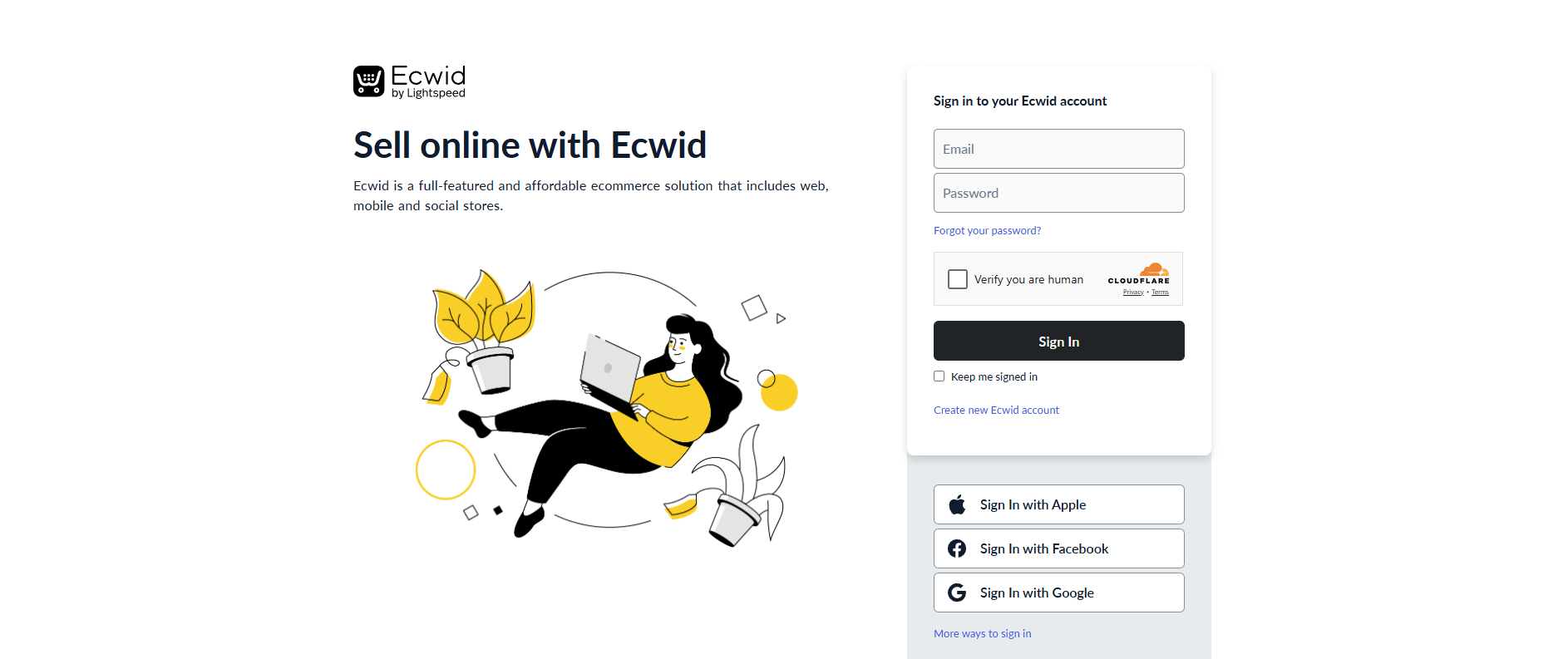 Ecwid sign-in page that opens when you click Login with Ecwid in WiserReview
