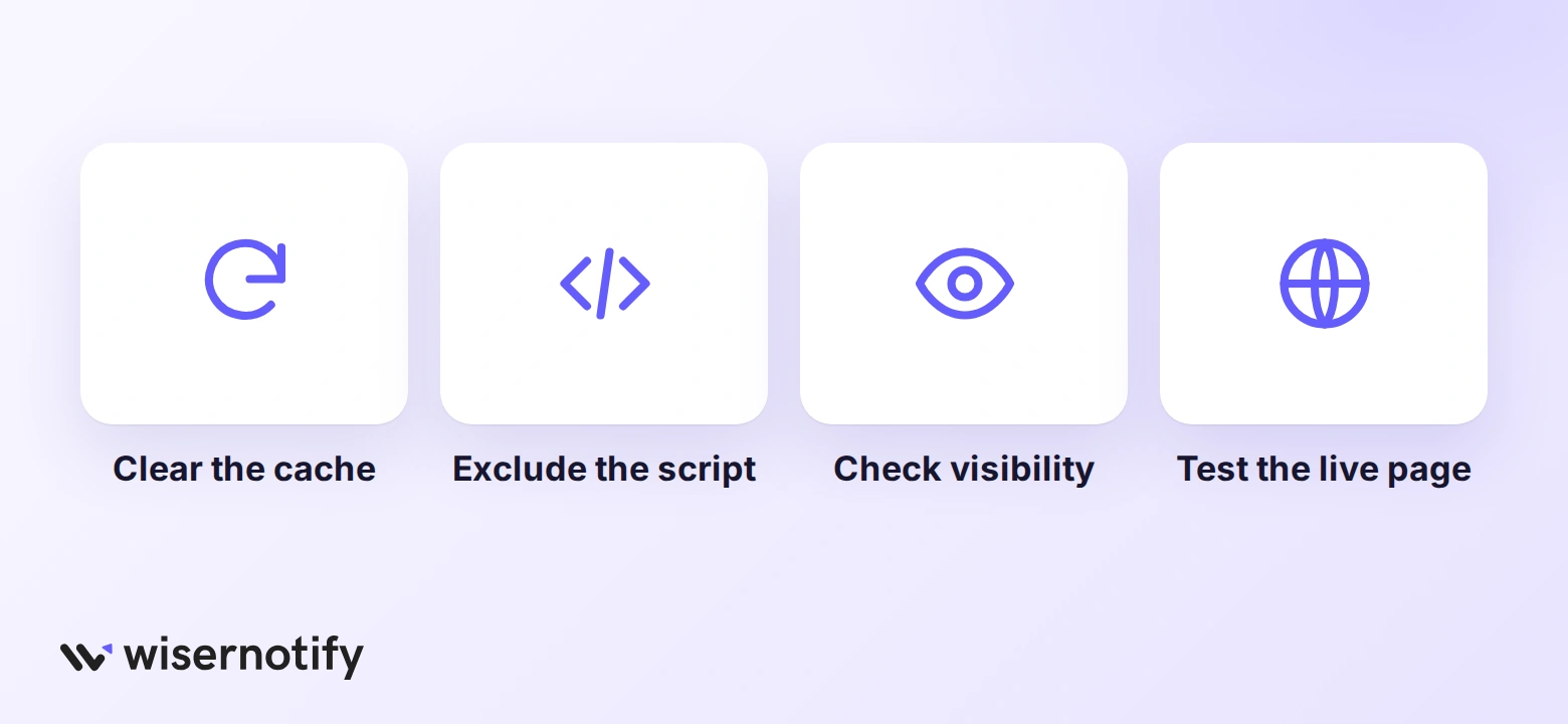 Fixes for a review widget not showing in Elementor: clear the cache, exclude the script, check visibility, test the live page