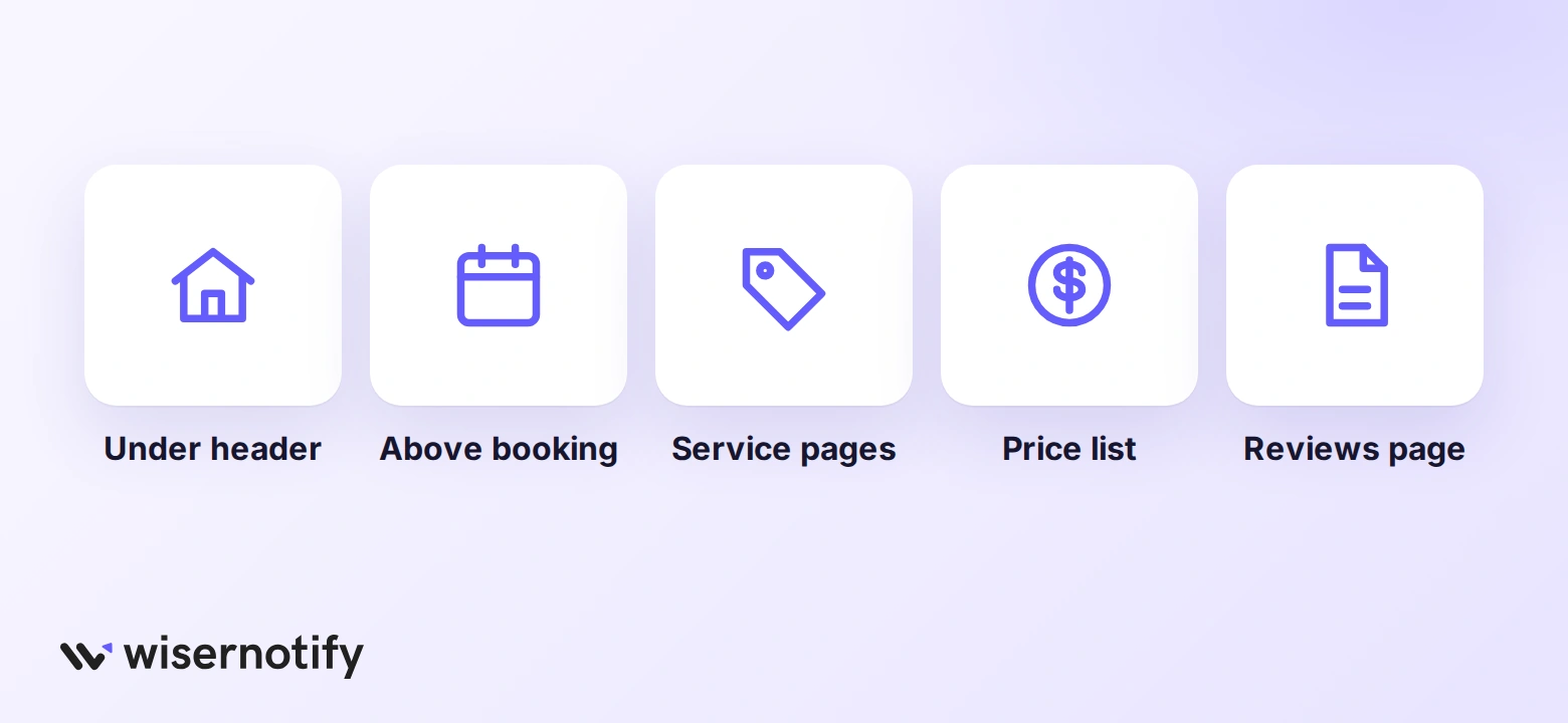 Where to put reviews on a GoDaddy page: under the header, above booking, service pages, price list, reviews page
