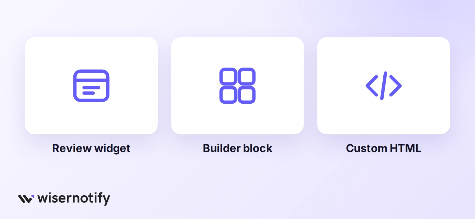 Three ways to add testimonials: review widget, builder block, custom HTML