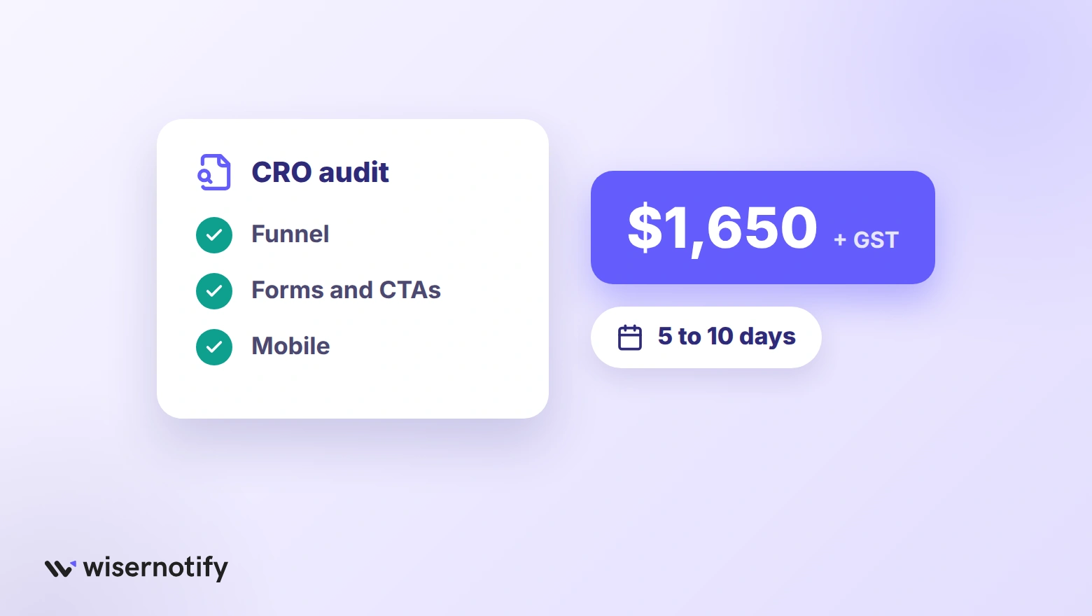 Adelaide CRO audit covering funnel, forms and CTAs and mobile, priced at $1,650 plus GST with a report in 5 to 10 days