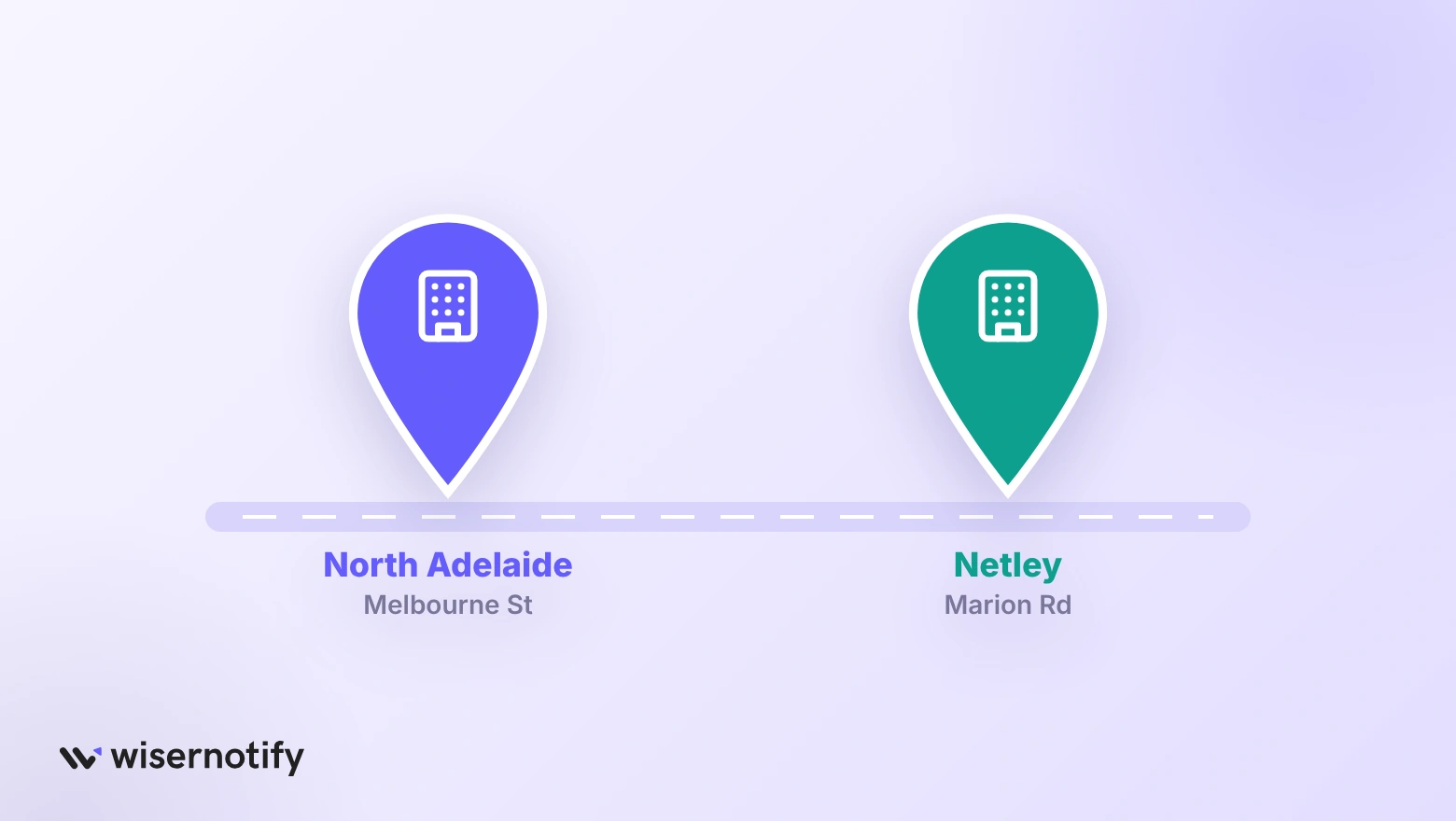 Map pins for the two Adelaide CRO agency offices: Melbourne St, North Adelaide and Marion Rd, Netley