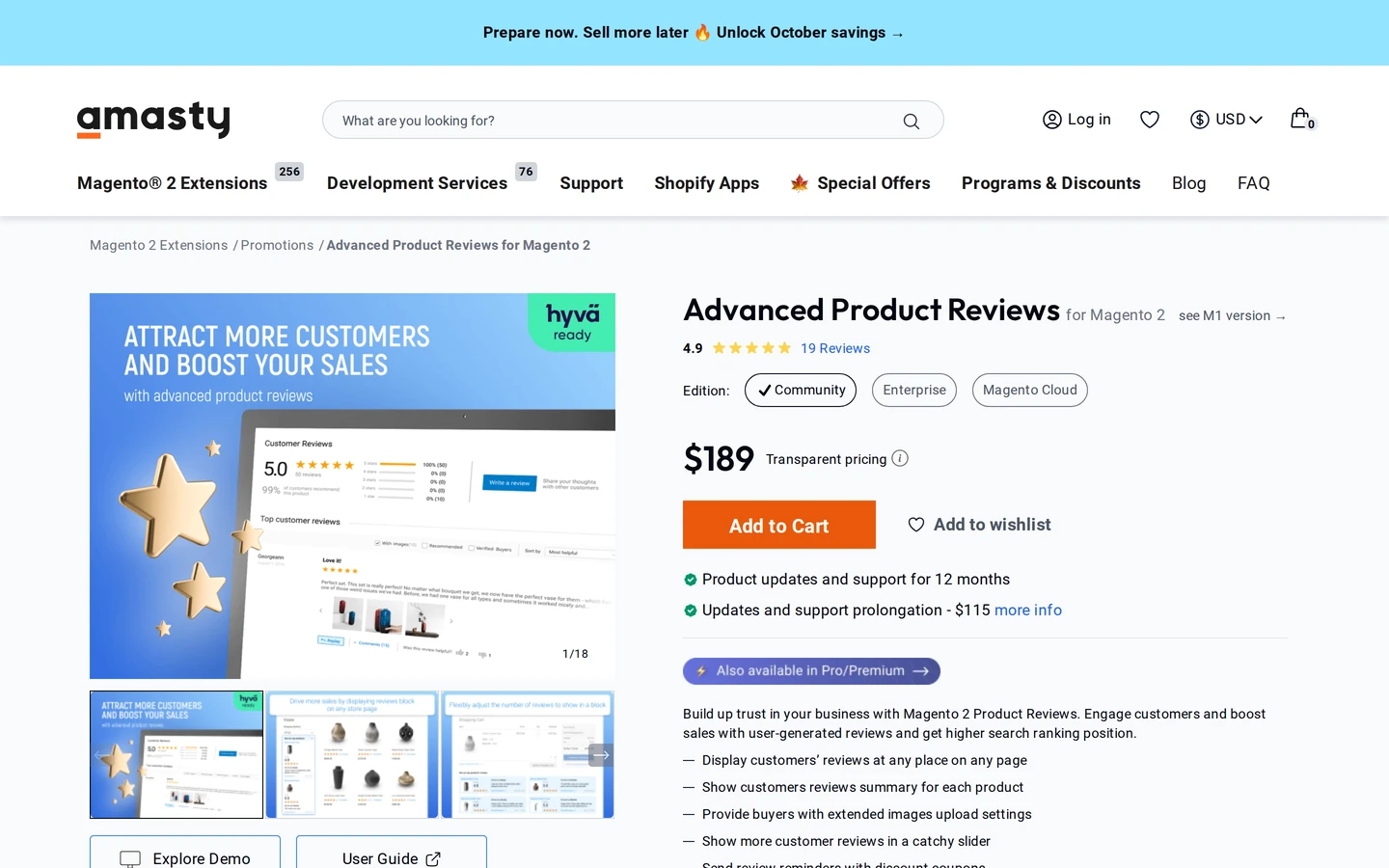 Amasty Advanced Product Reviews product page for Magento 2