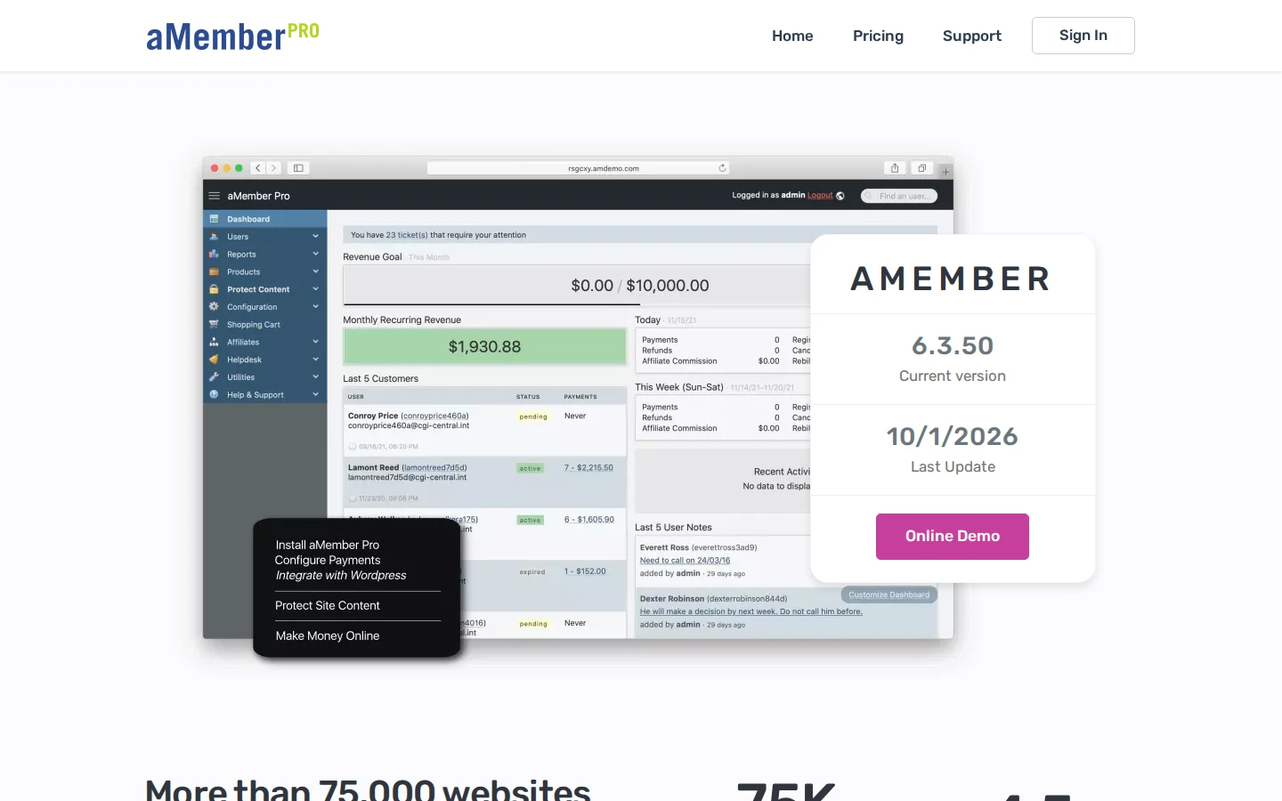 aMember Pro homepage