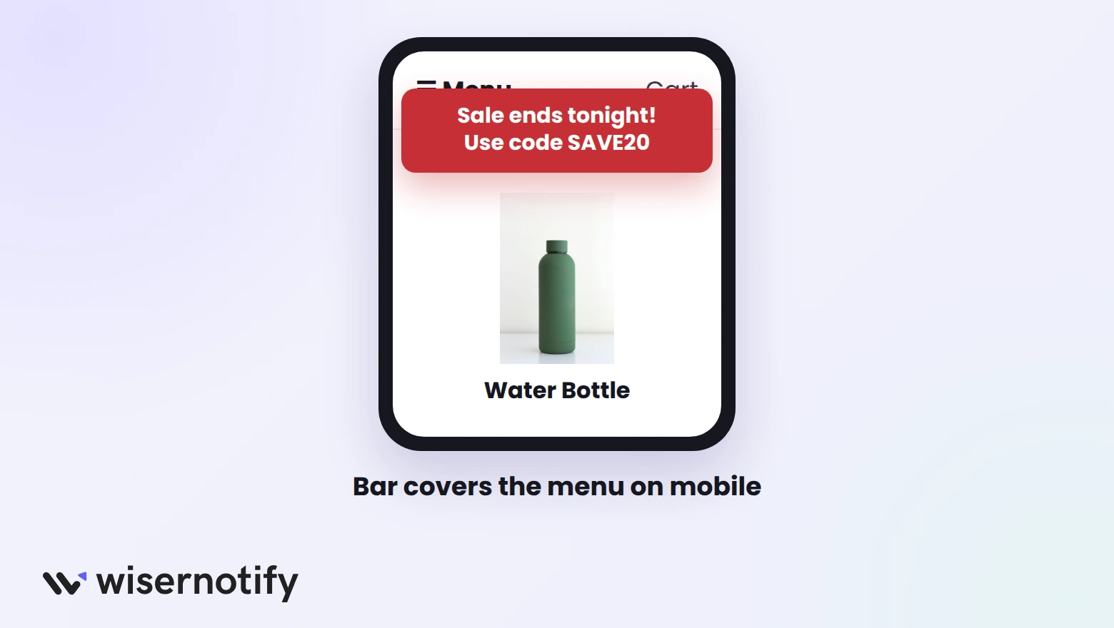 Mobile store where a red sale announcement bar covers the menu