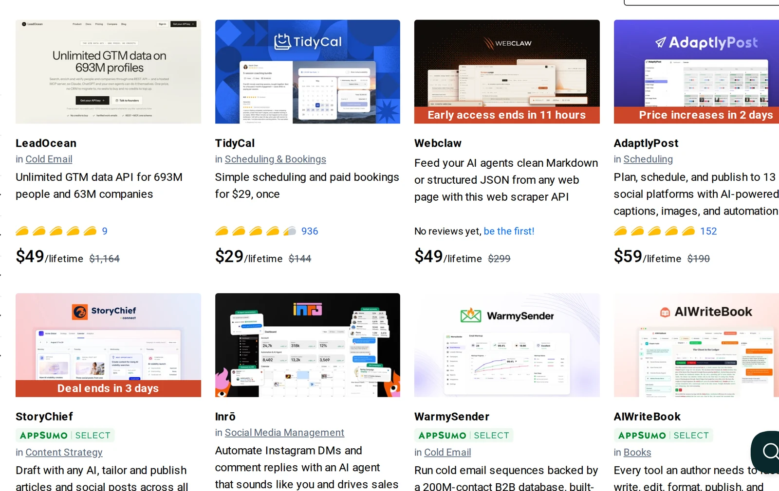 AppSumo deals showing early access ends and price increases timers