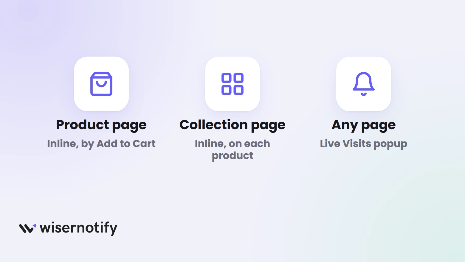 Where a visitor counter runs on BigCommerce: inline on product pages, inline on collection pages, and as a Live Visits popup on any page