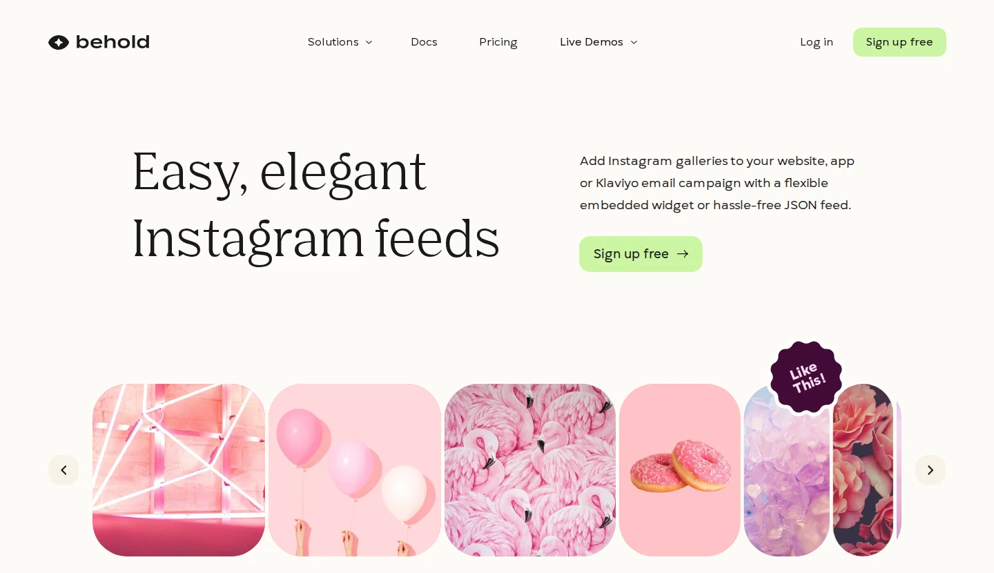 Behold homepage for embedding Instagram feeds on a website