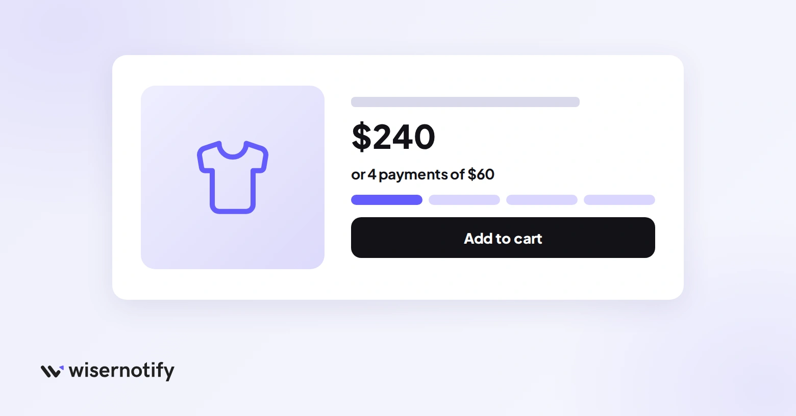 Product page showing a $240 price split into 4 payments of $60 above the Add to cart button