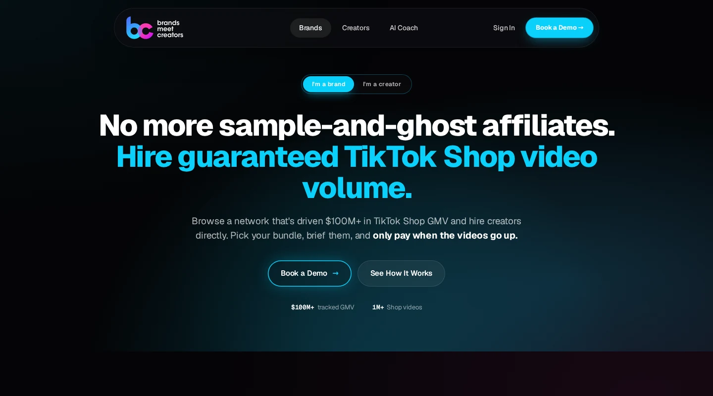 Brands Meet Creators homepage for TikTok Shop creator videos