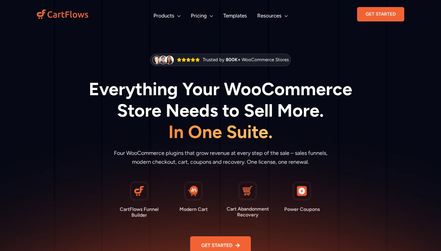 CartFlows homepage, a WooCommerce funnel and checkout plugin