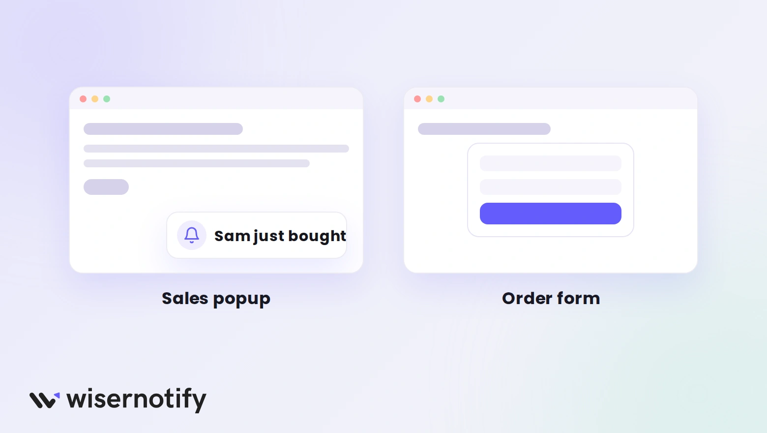 A sales popup in the page corner next to an order form that takes the order