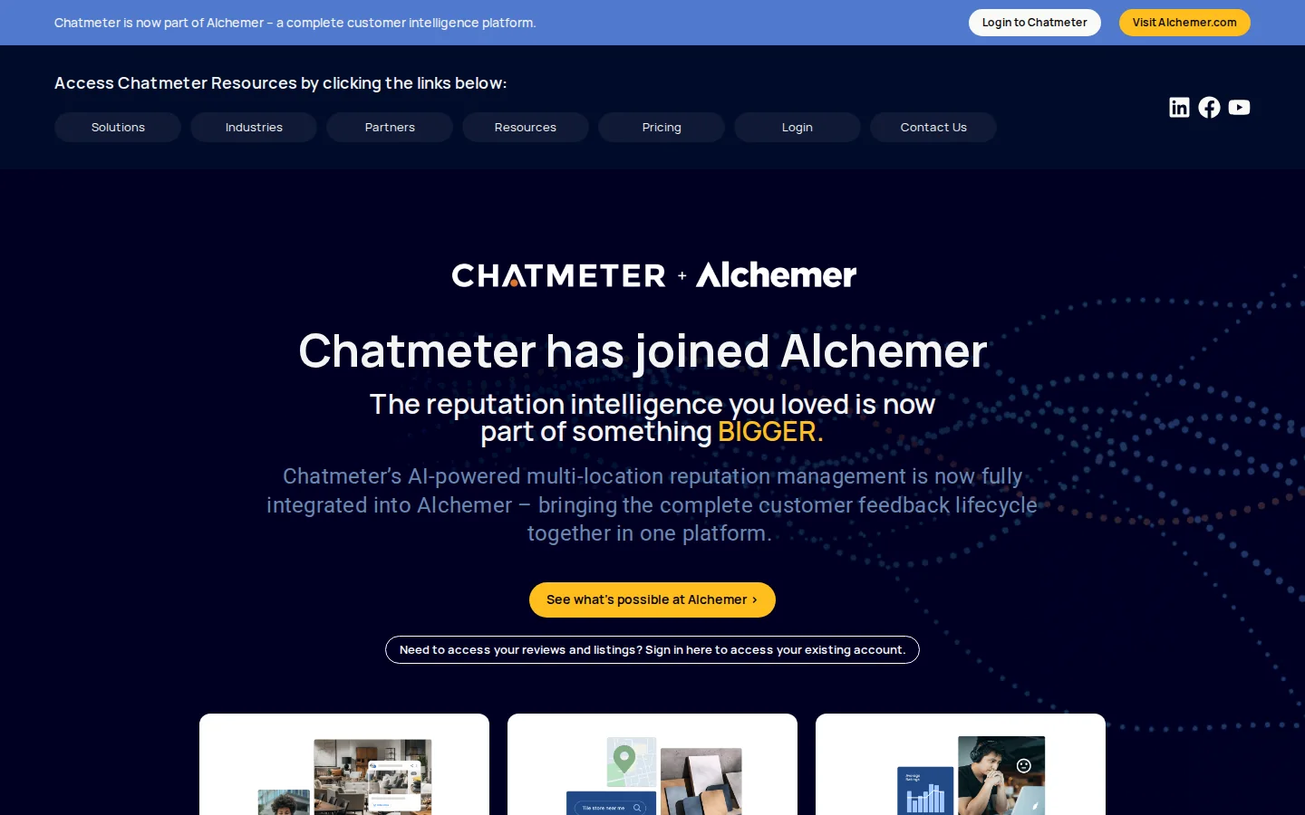 Chatmeter homepage announcing it has joined Alchemer