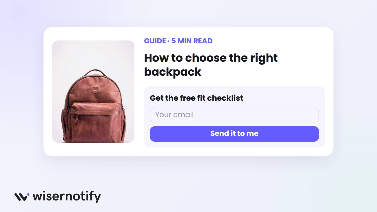 A buying guide on choosing a backpack with an inline signup for a free fit checklist