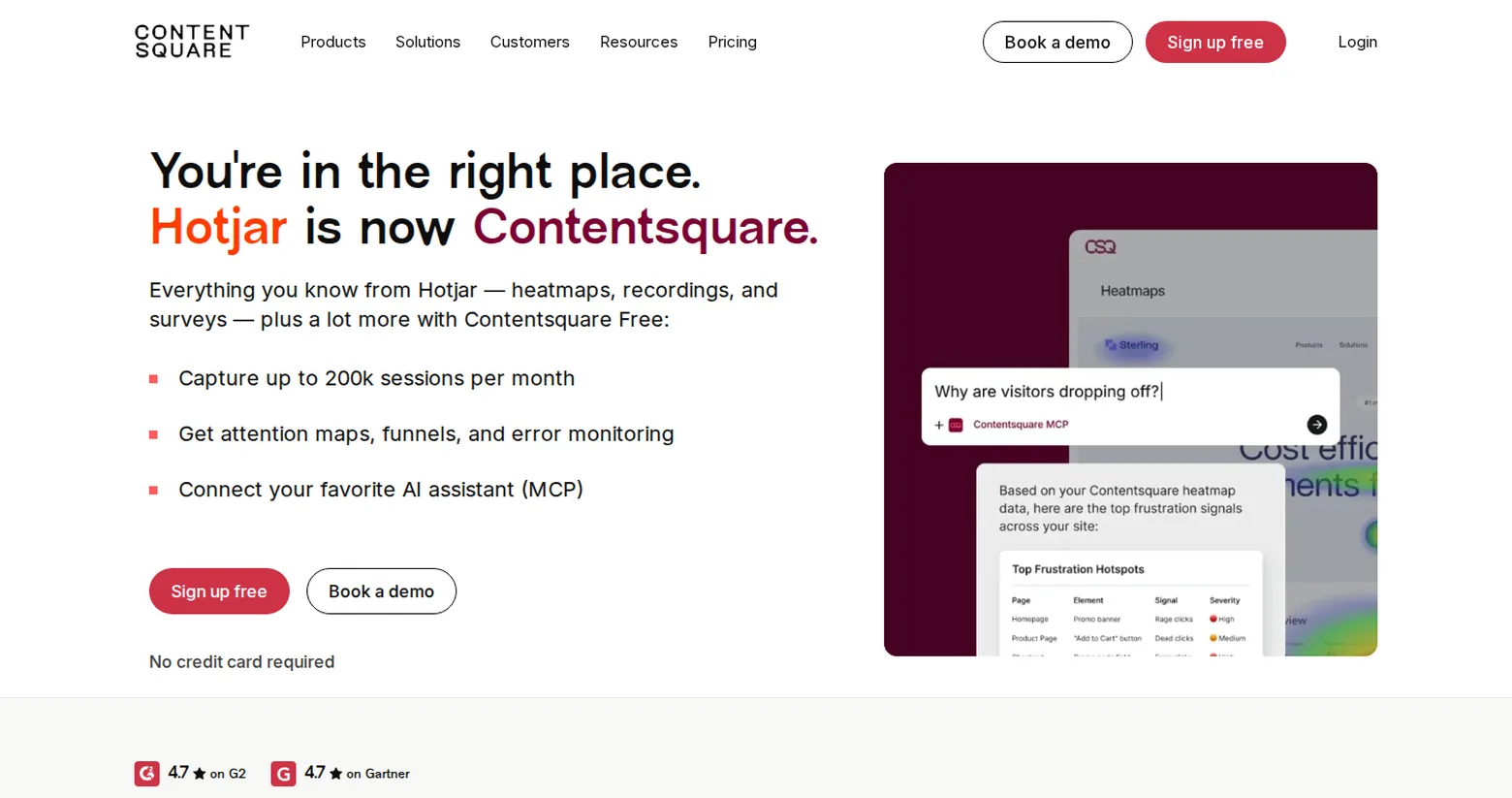 Contentsquare page announcing that Hotjar is now Contentsquare