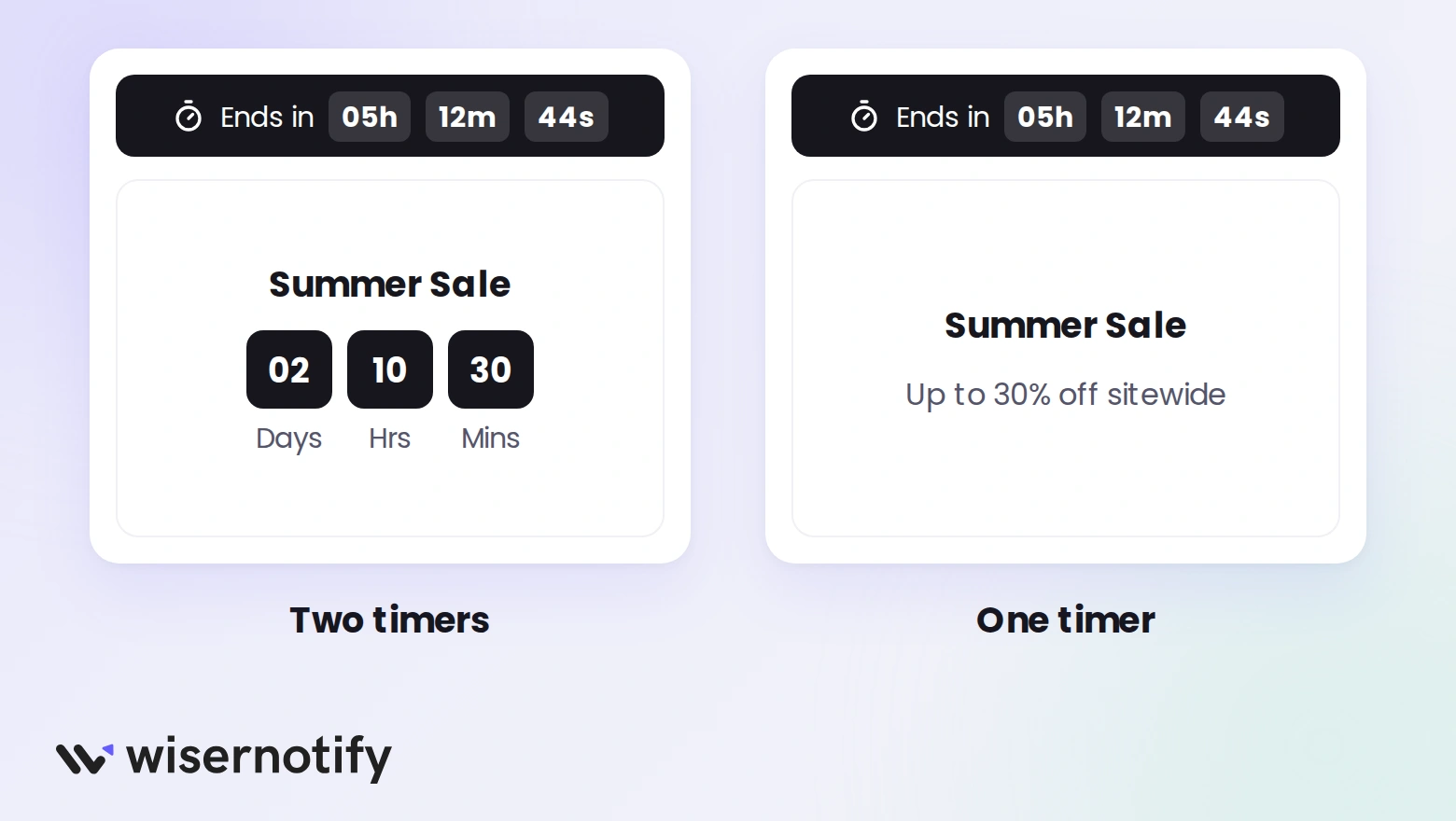 A page with two countdown timers showing different times next to a page with one timer