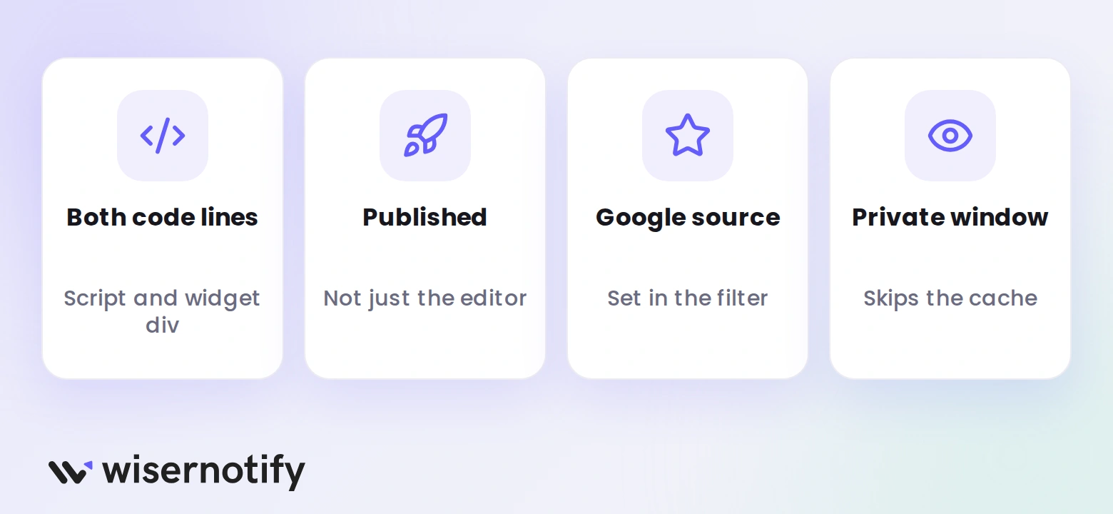 Four checks when Google reviews do not show on Duda: both code lines, published site, Google source, and a private window