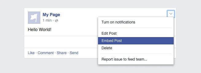 Embed Post option in the Facebook post menu