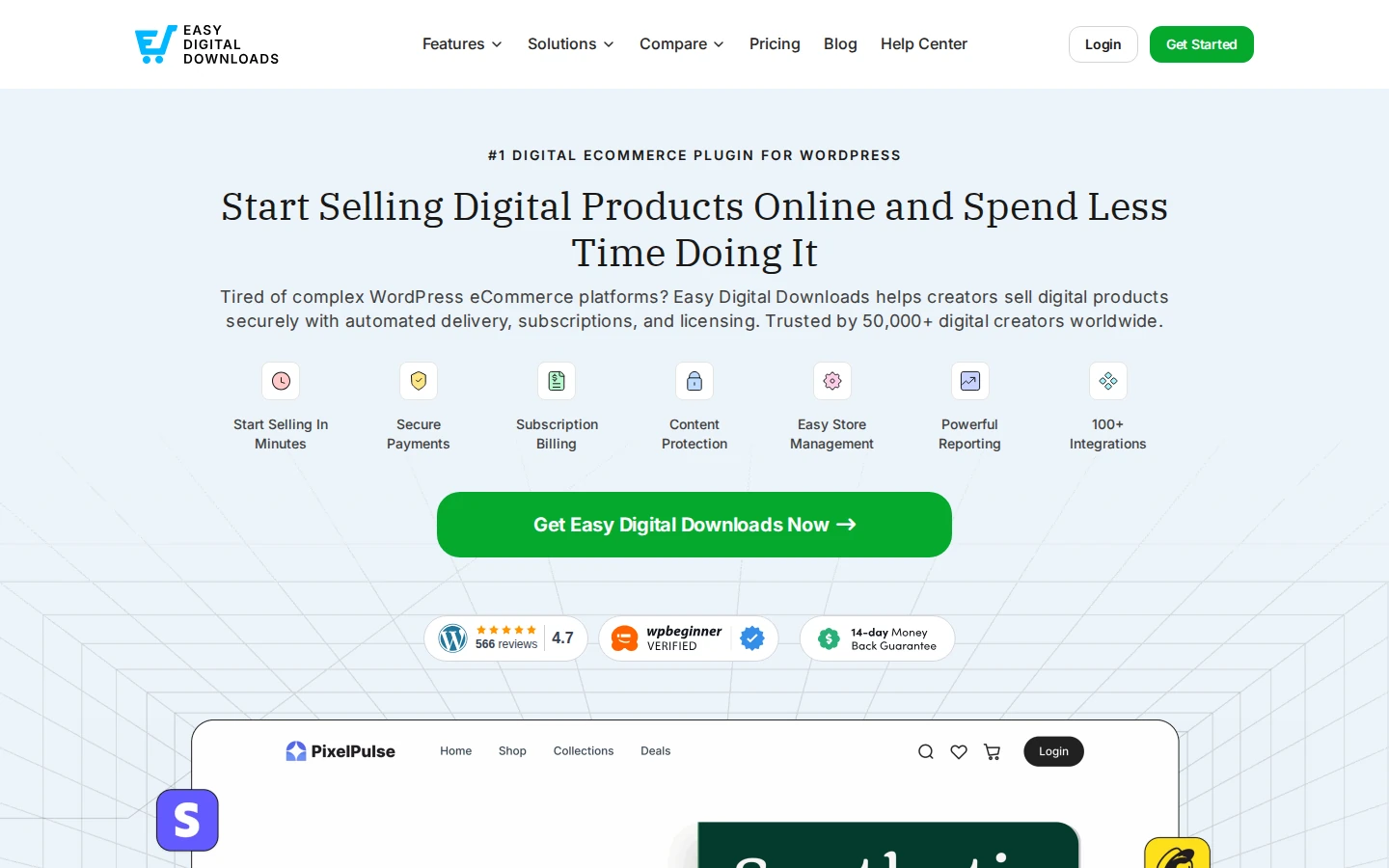 Easy Digital Downloads homepage