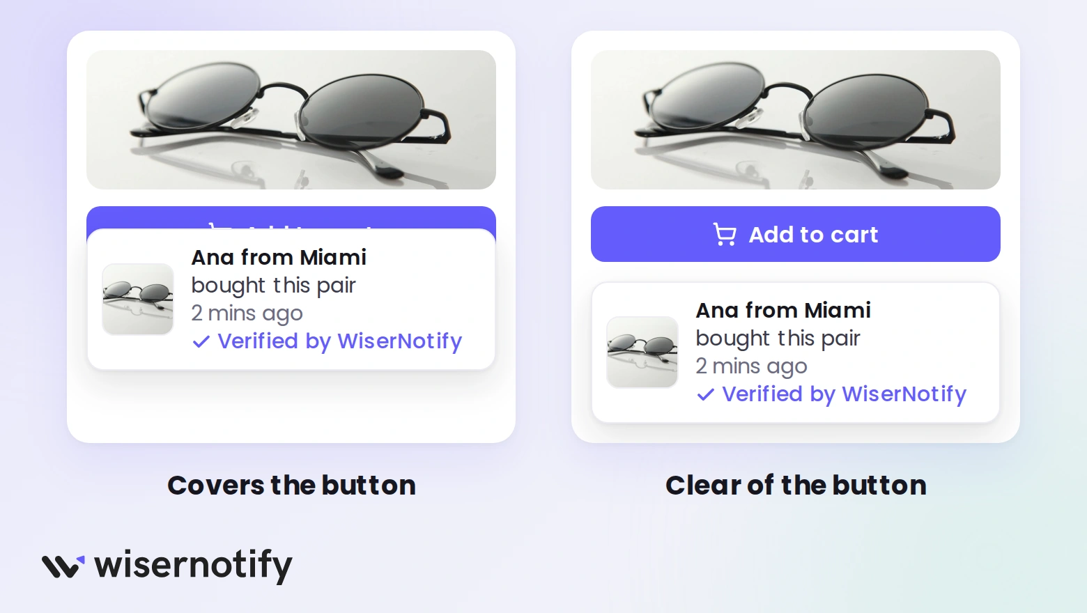 A sales popup covering the Add to cart button next to one placed clear of it