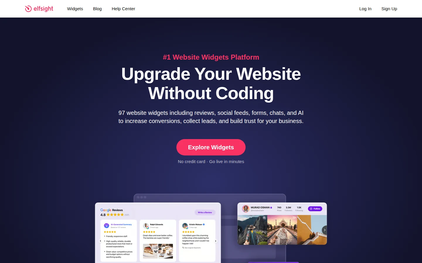 Elfsight homepage for website widgets in 2026
