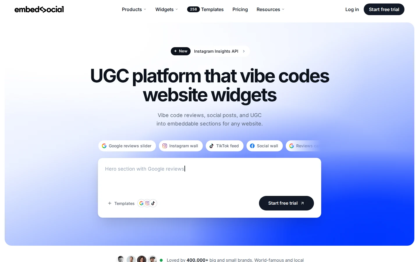 EmbedSocial homepage for UGC and website widgets in 2026