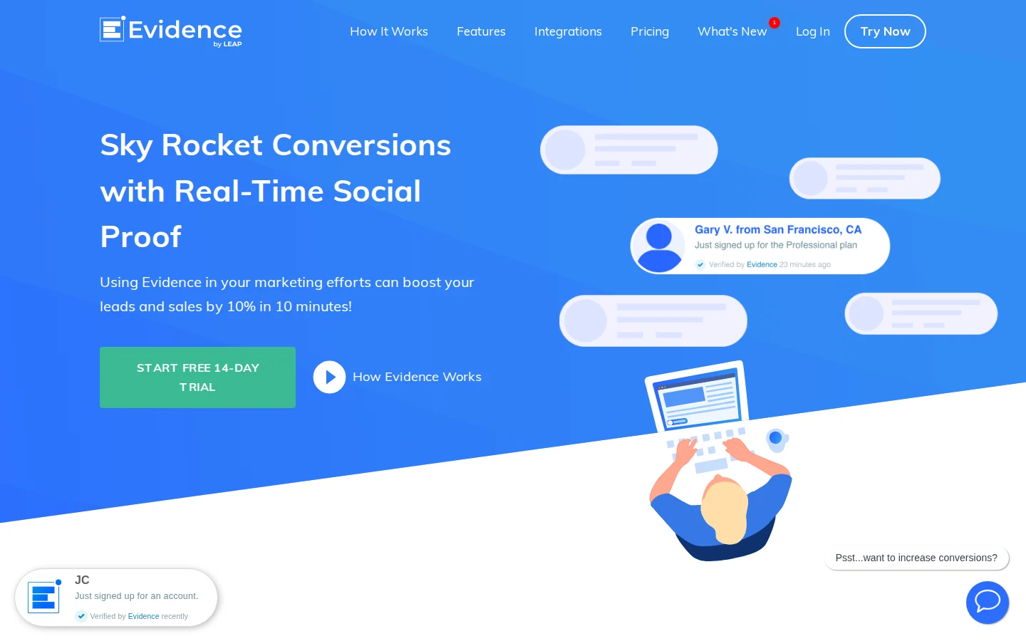 Evidence homepage: real-time social proof notifications