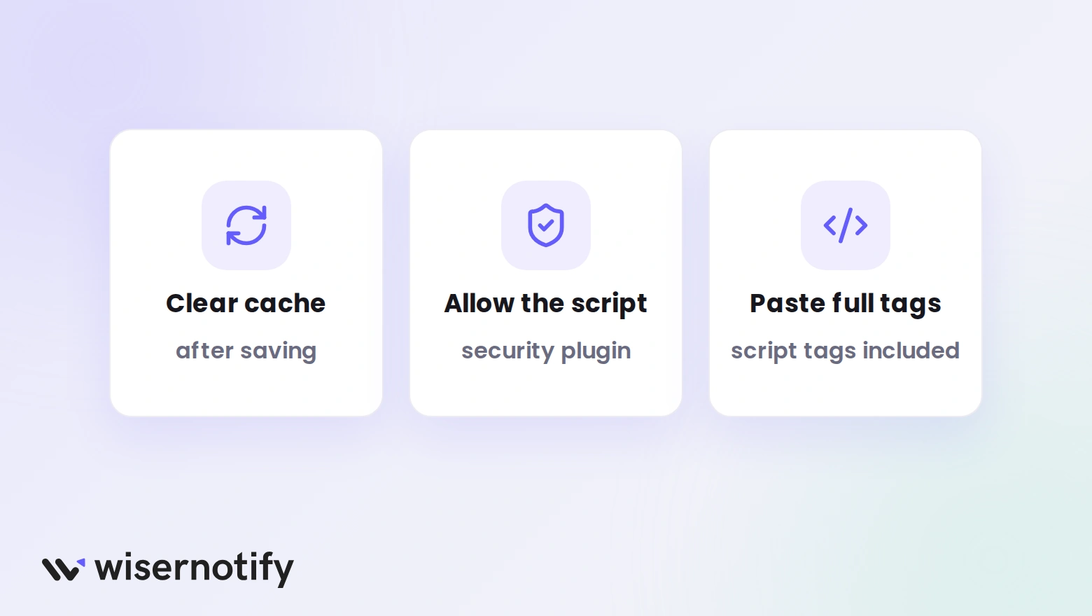 Three fixes when the bar is missing: clear the cache, allow the script, and paste the full script tags