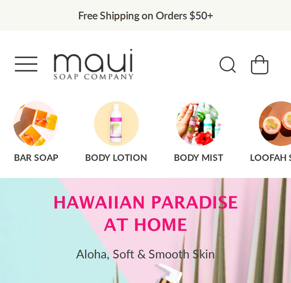 The same Flatsome store on a phone with the Top Bar centered above the header