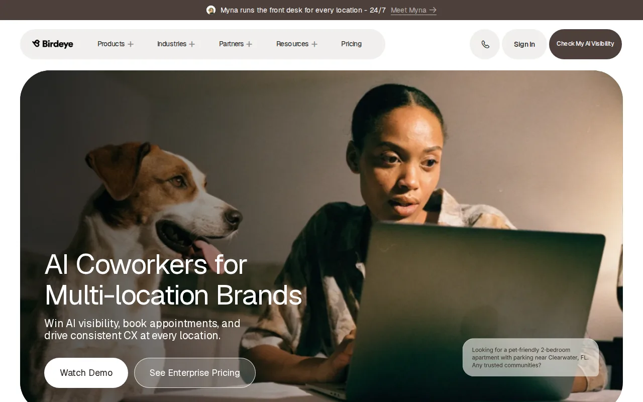 Birdeye homepage with the headline AI Coworkers for Multi-location Brands