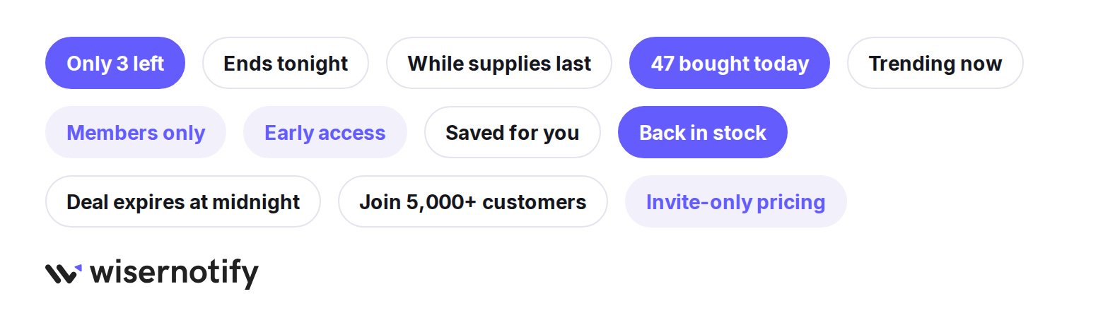 FOMO marketing phrases shown as badges
