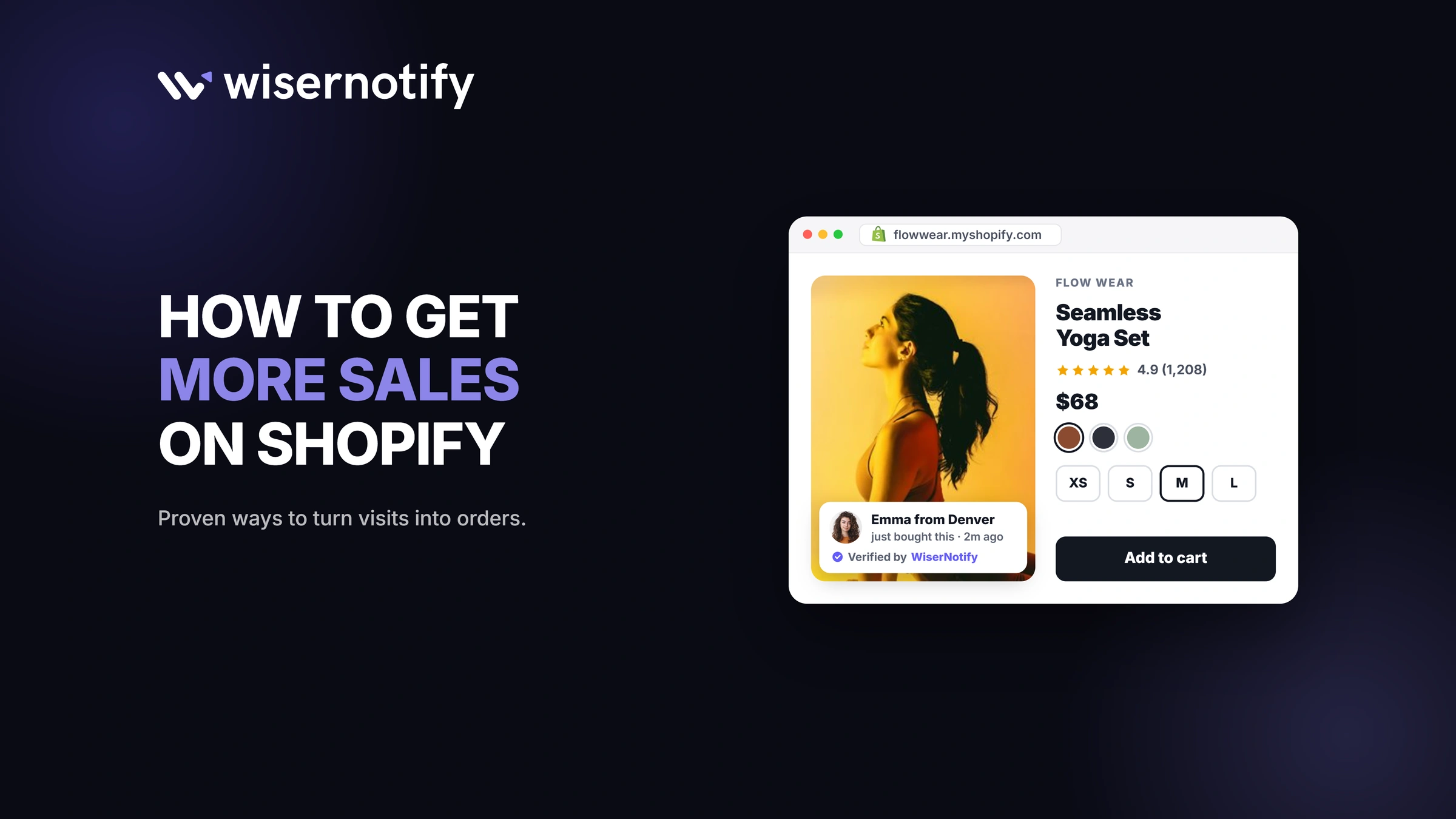 How to get more sales on Shopify: a product page with a star rating and a WiserNotify recent purchase notification