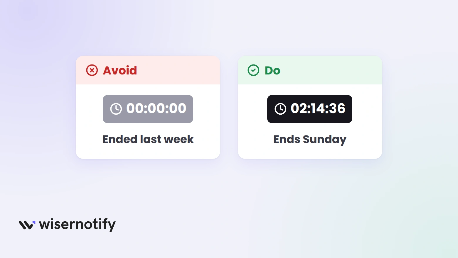 Avoid an expired countdown timer stuck at zero that ended last week; do show a live timer with a clear end such as Sunday