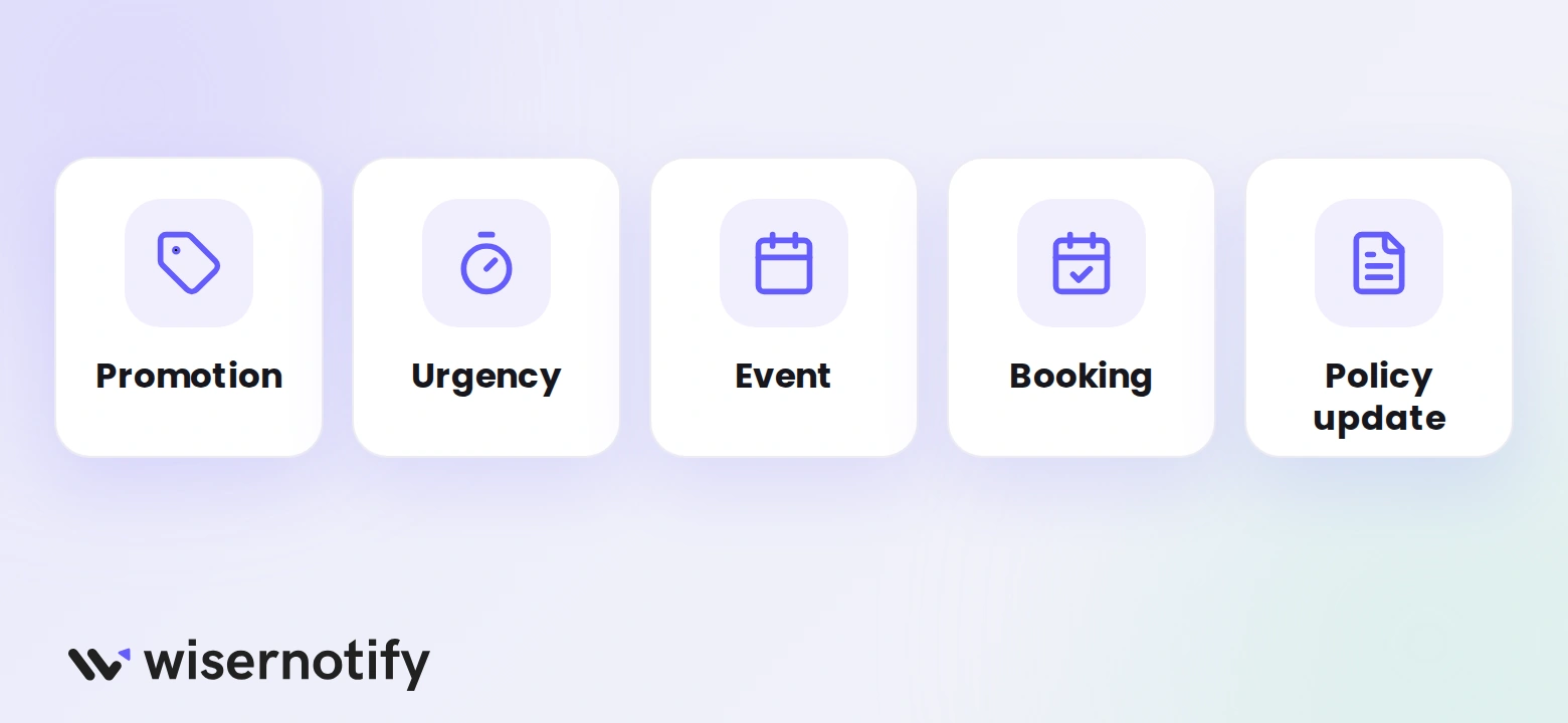 Five announcement bar ideas: promotion, urgency, event, booking, and policy update