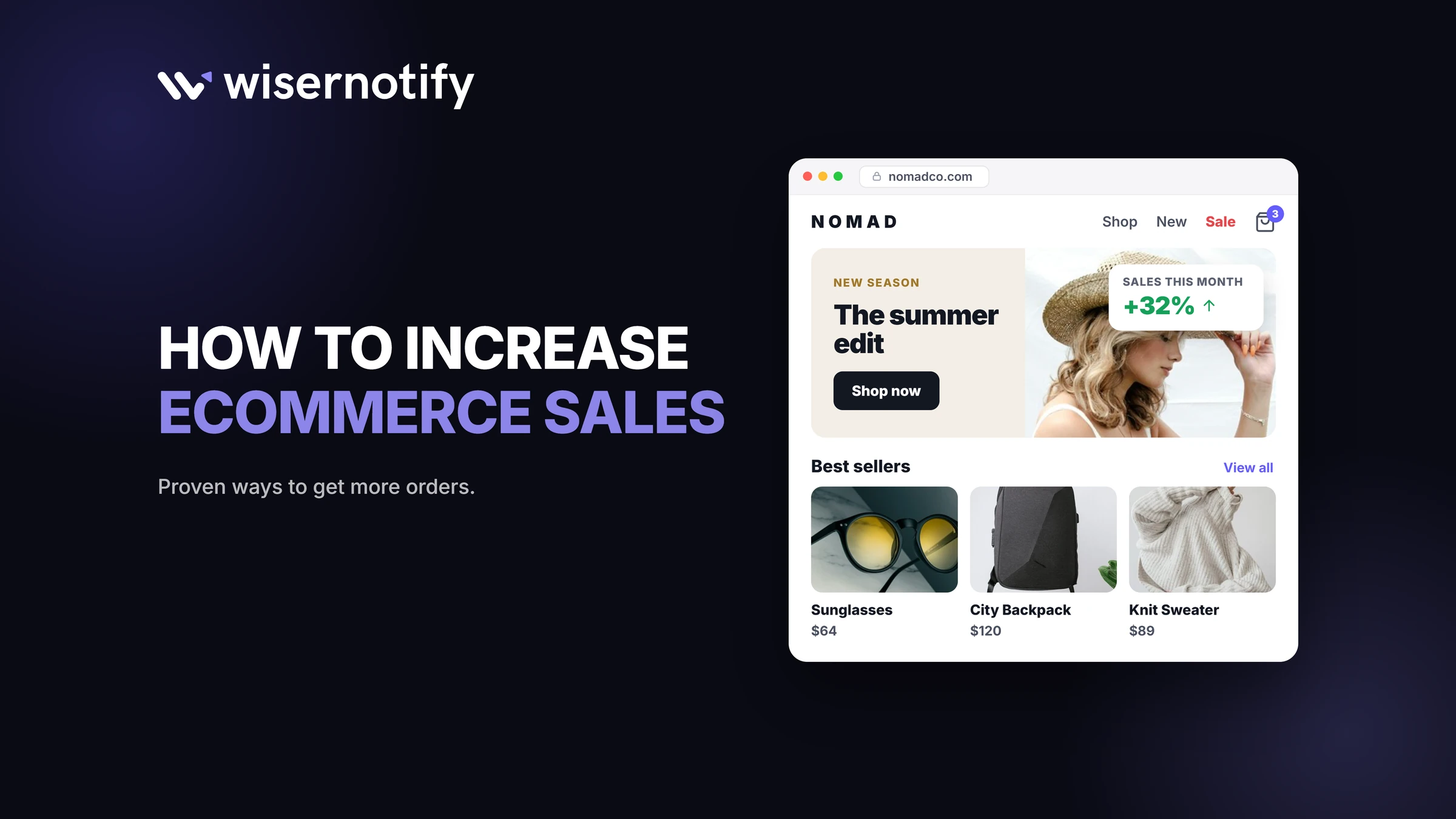 How to increase ecommerce sales: an online store homepage with best sellers and a sales this month card