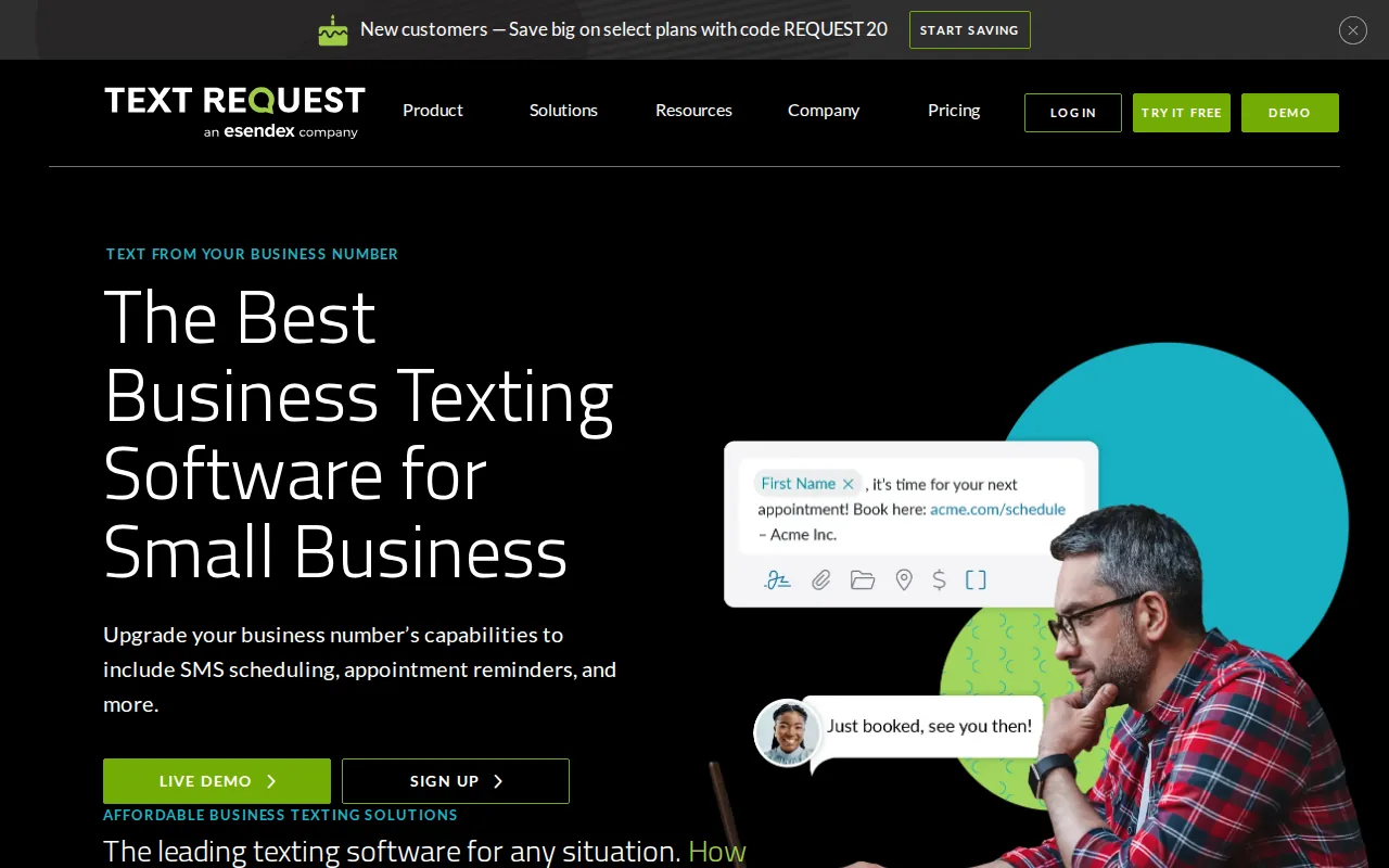 Text Request homepage with the headline The Best Business Texting Software for Small Business