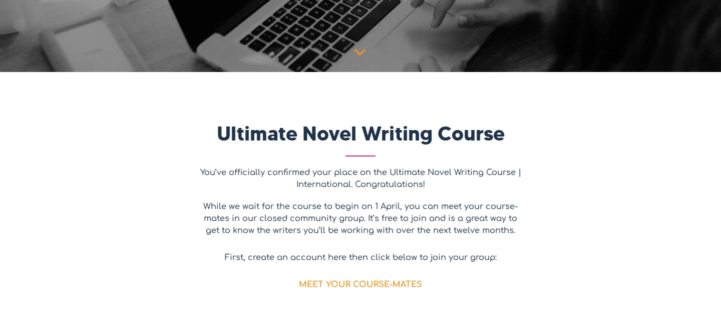 Jericho Writers course thank you page inviting students to meet their course-mates