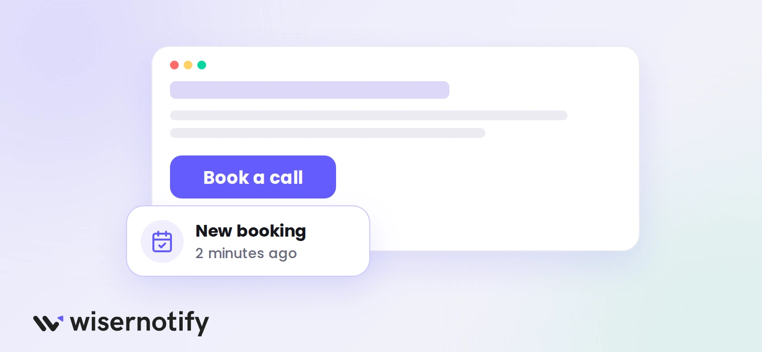 Coaching booking page mockup with a Book a call button and a New booking notification