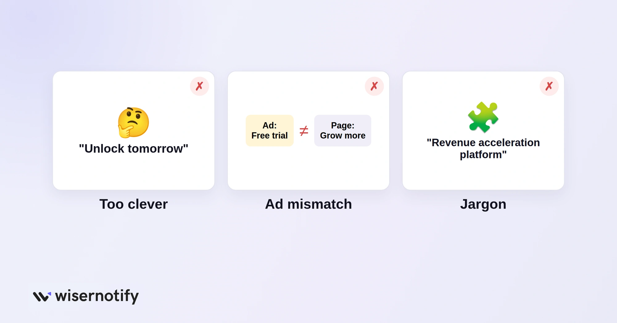 Landing page headline mistakes: too clever, ad mismatch and jargon