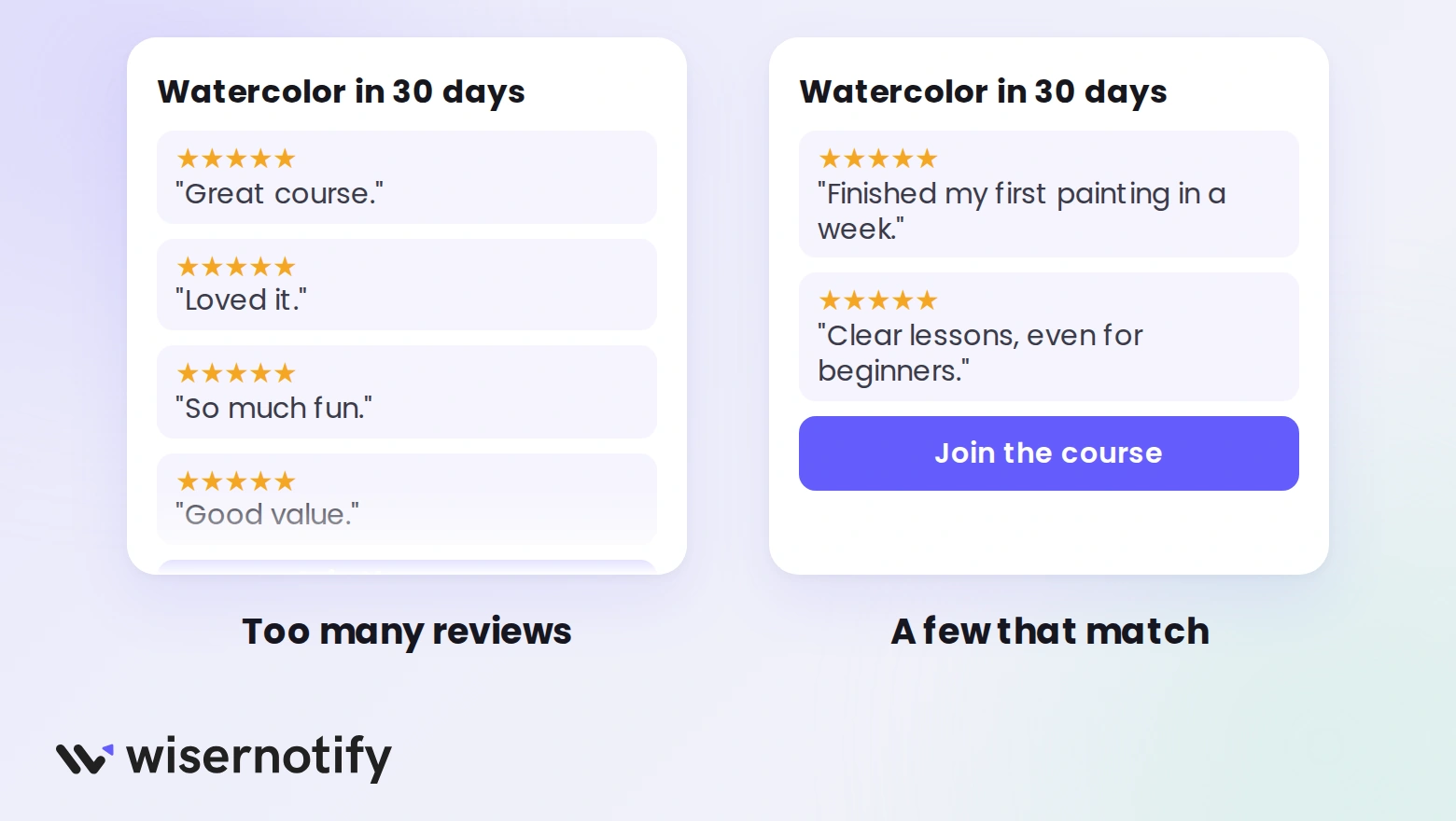 Too many vague reviews pushing the button out of view, next to two specific reviews with the button visible