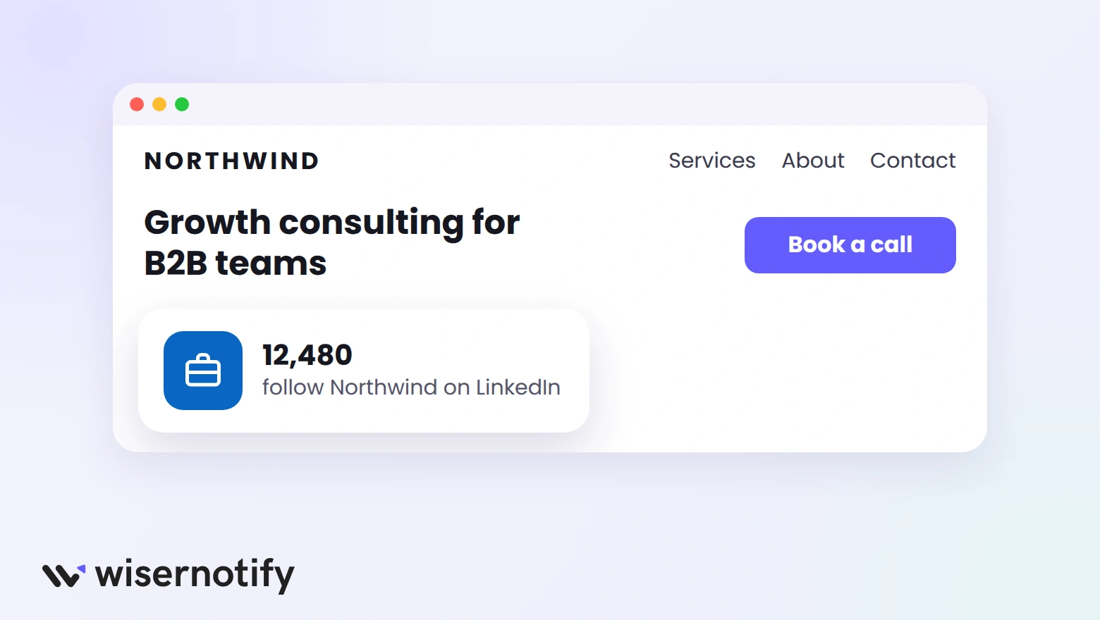 B2B homepage with a floating widget showing the company's LinkedIn follower count