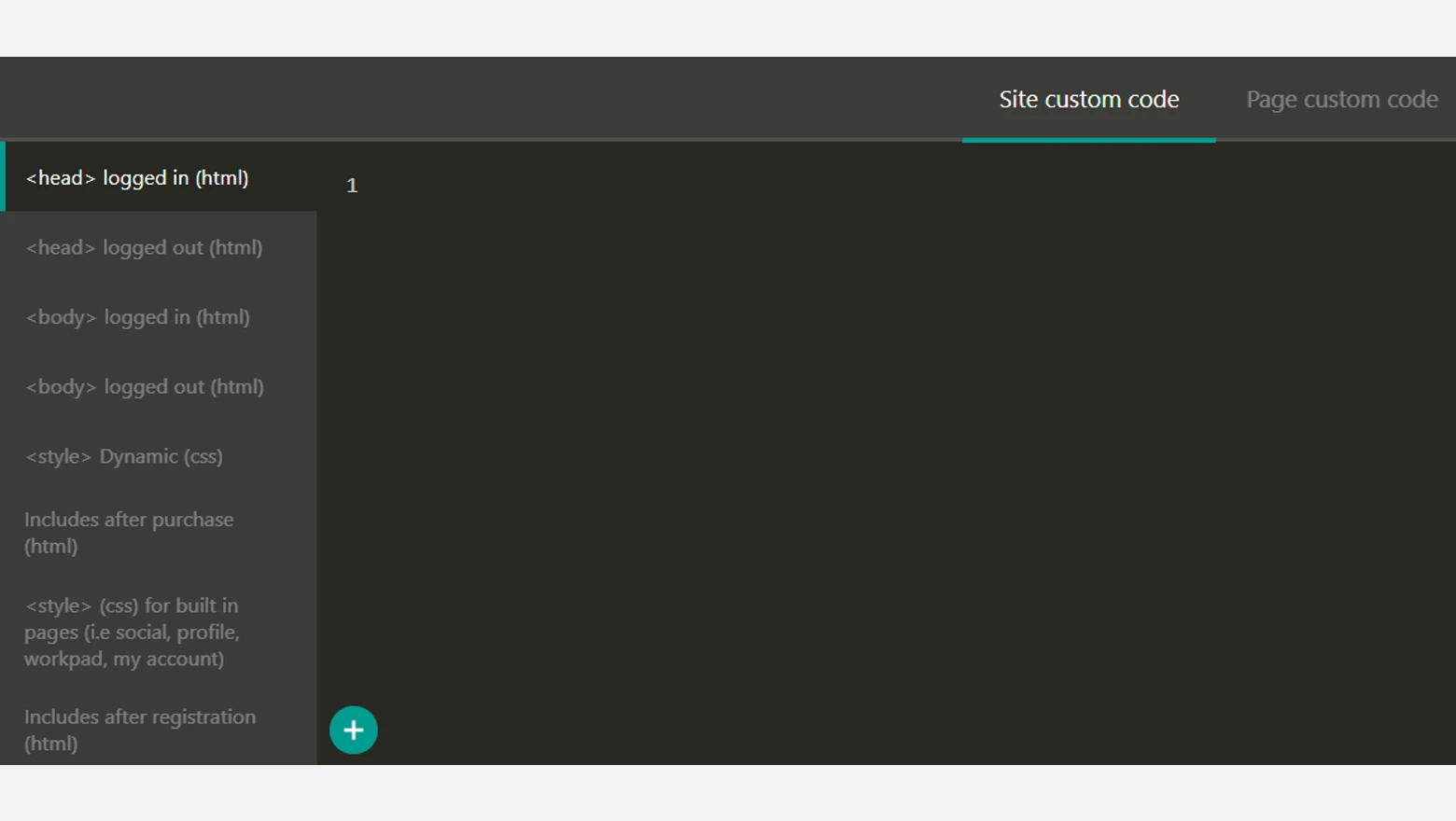 LearnWorlds Site custom code editor with separate head and body boxes for logged in and logged out users