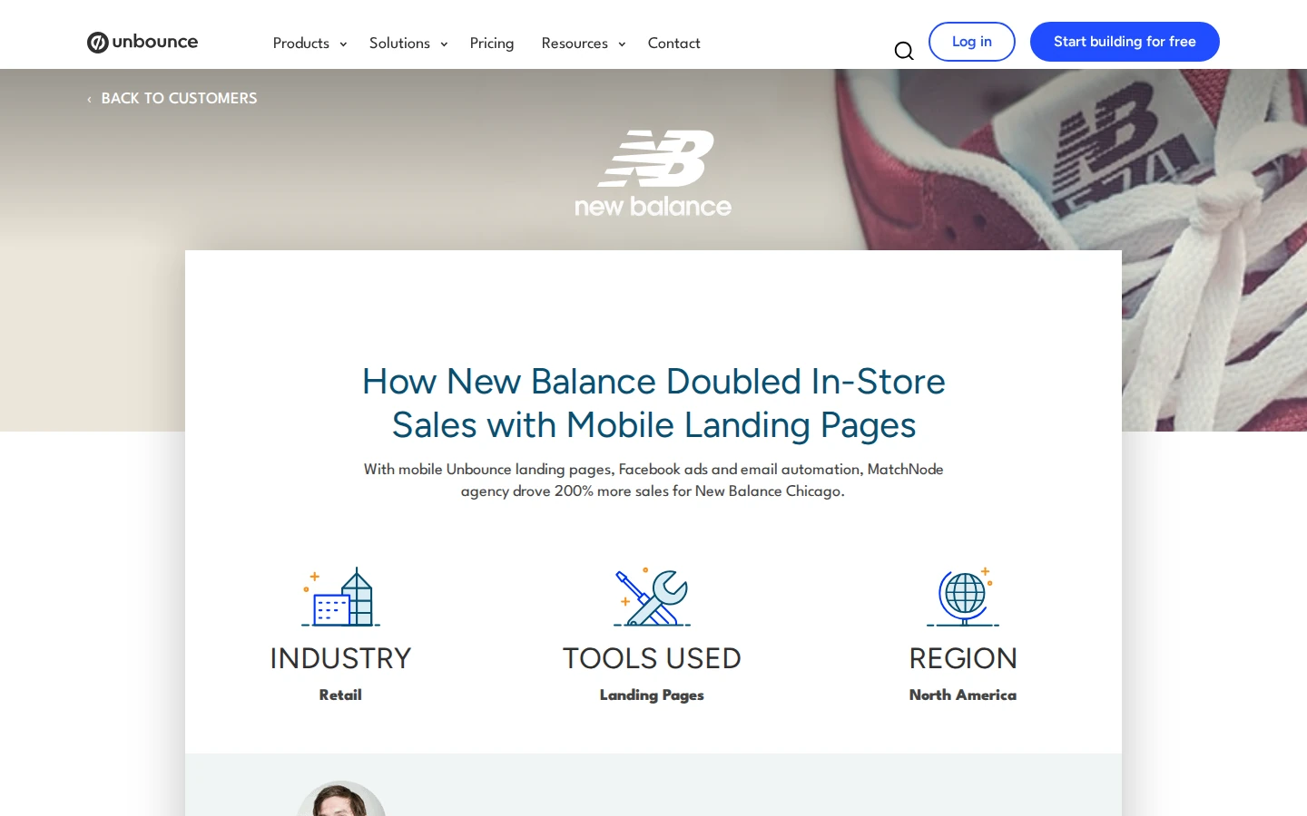 Unbounce case study page: How New Balance doubled in-store sales with mobile landing pages