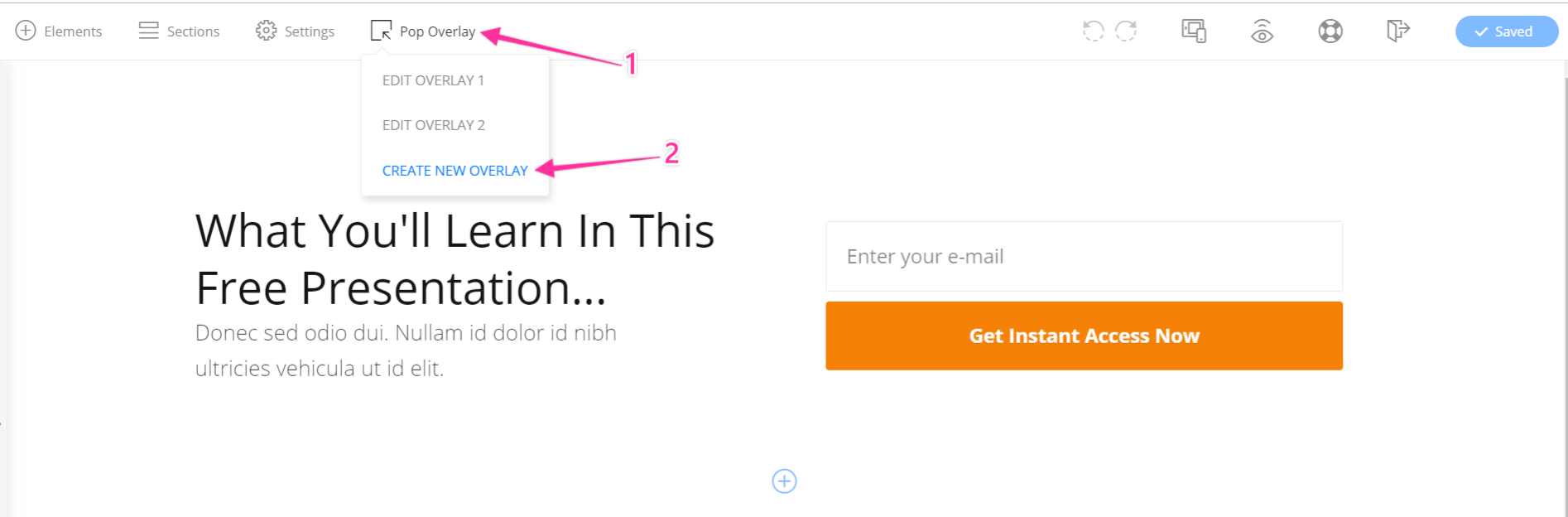Create New Overlay in the OptimizePress Pop Overlay menu