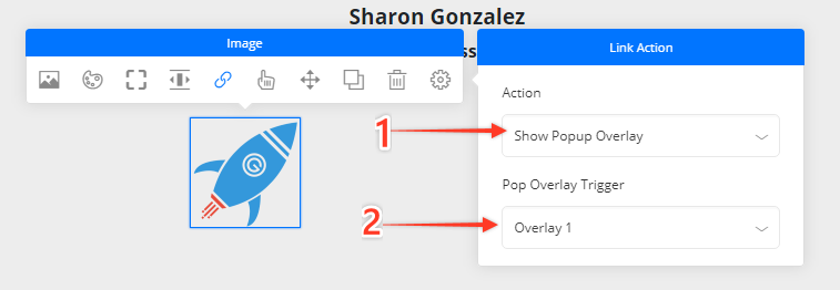 Show Popup Overlay link action on an OptimizePress element
