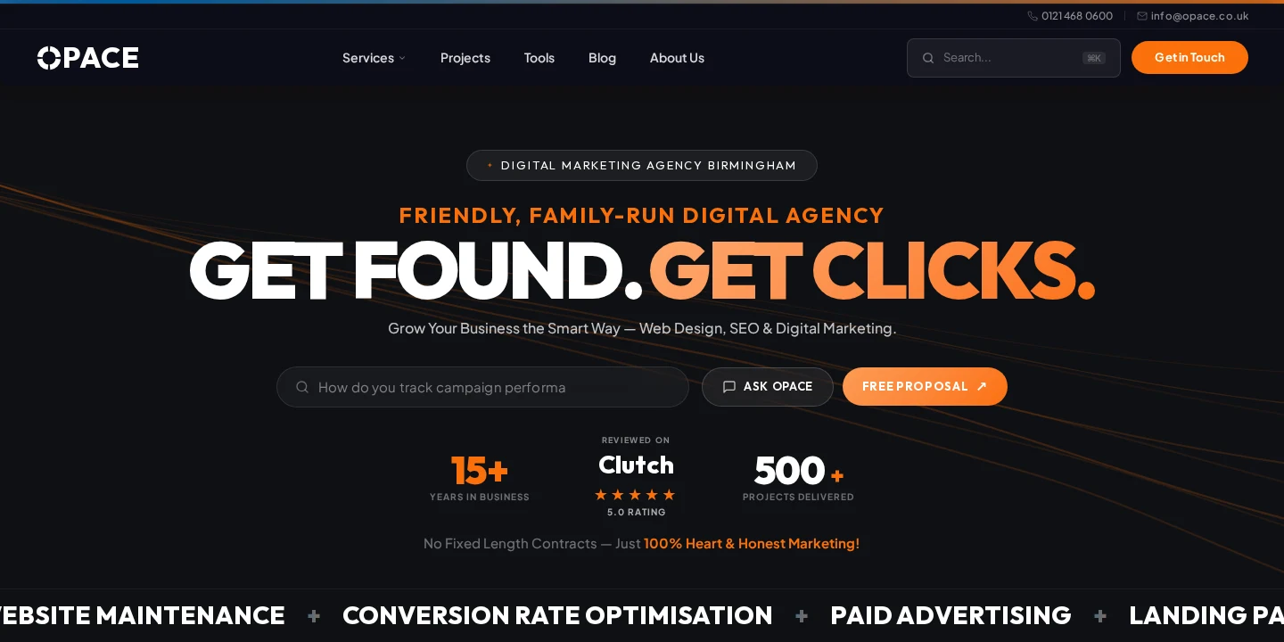 Opace homepage