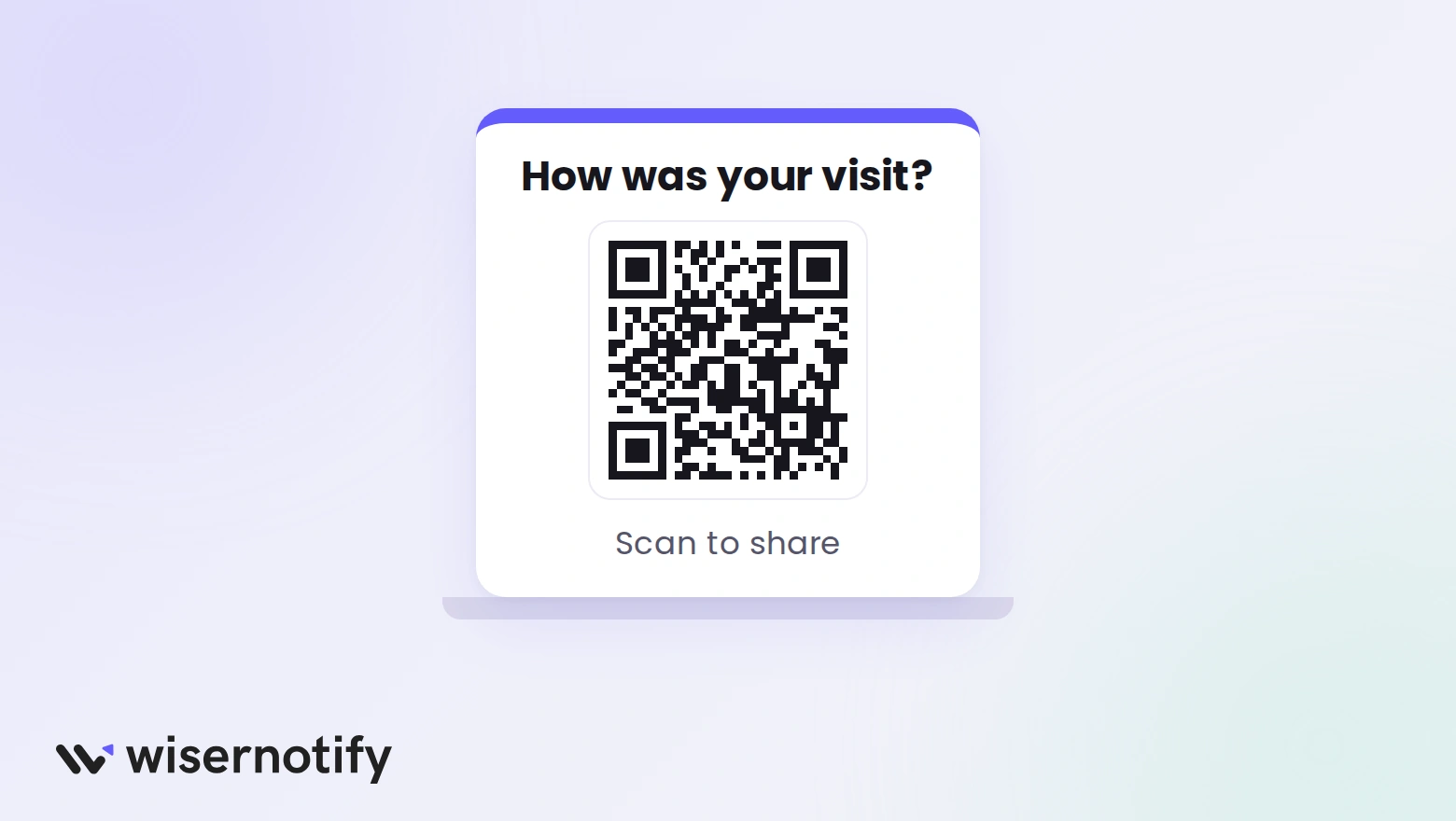 Front desk stand with a review QR code asking How was your visit